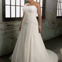 Chiffon Over Satin A-line Scoop Neck Chapel Train Appliques Plus Size Wedding Dress