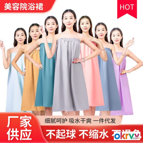 Custom Women's Cotton Bath Skirt Round Neck Absorbent Solid Color Simple Style for Beauty Salon
