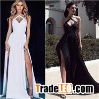 Chic Halter Chiffon 2017 Prom Dress Front Split Open Back