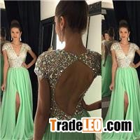 Stunning Cap Sleeve Crystal 2017 Prom Dresses