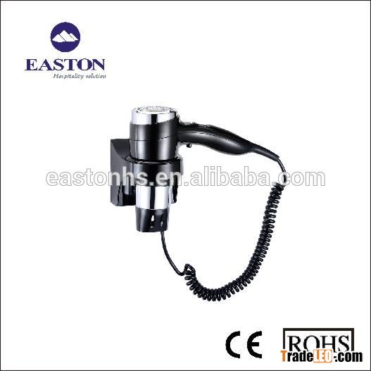 Black two heat setting hotel bathroom wall mounted hair dryer 1600W