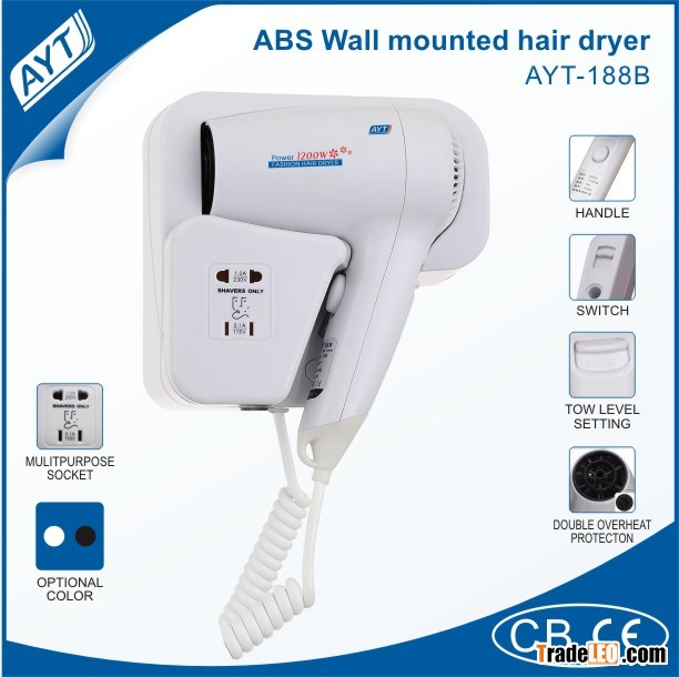 1200w professional wall mounted hotel hair dryer with 110v and 220V wall hair dryer