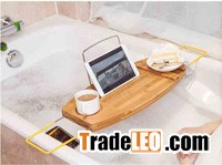 Bamboo bathtub caddy bath tray with reading rack, wine holde