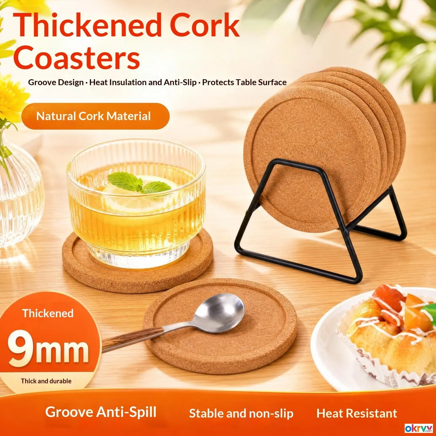 Concave‑Shaped Composite‑Cork Coasters Heat Resistant Anti‑Slip Drink Coasters