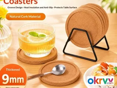 Concave‑Shaped Composite‑Cork Coasters Heat Resistant Anti‑Slip Drink Coasters图1
