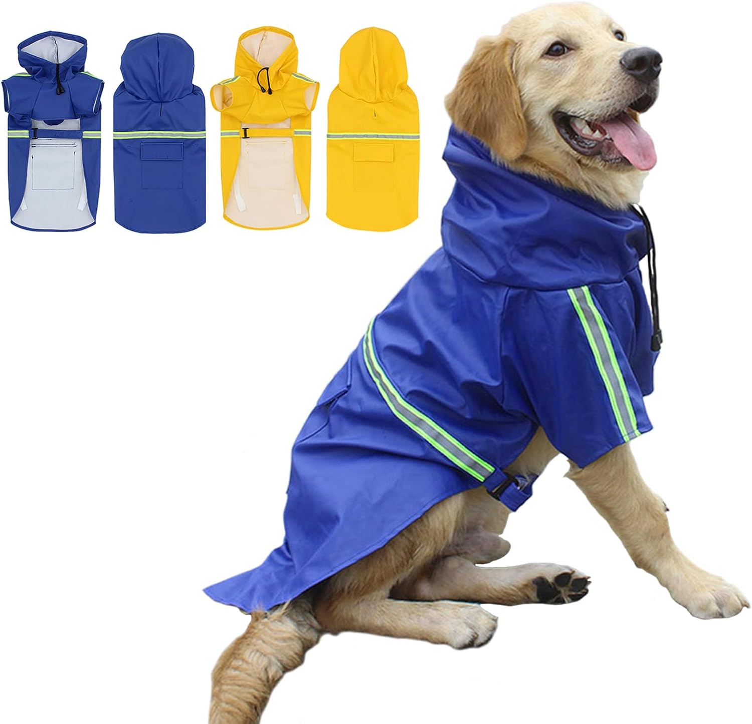 Dog Raincoat Waterproof Lightweight Pet Rain Jacket with Reflective Strip