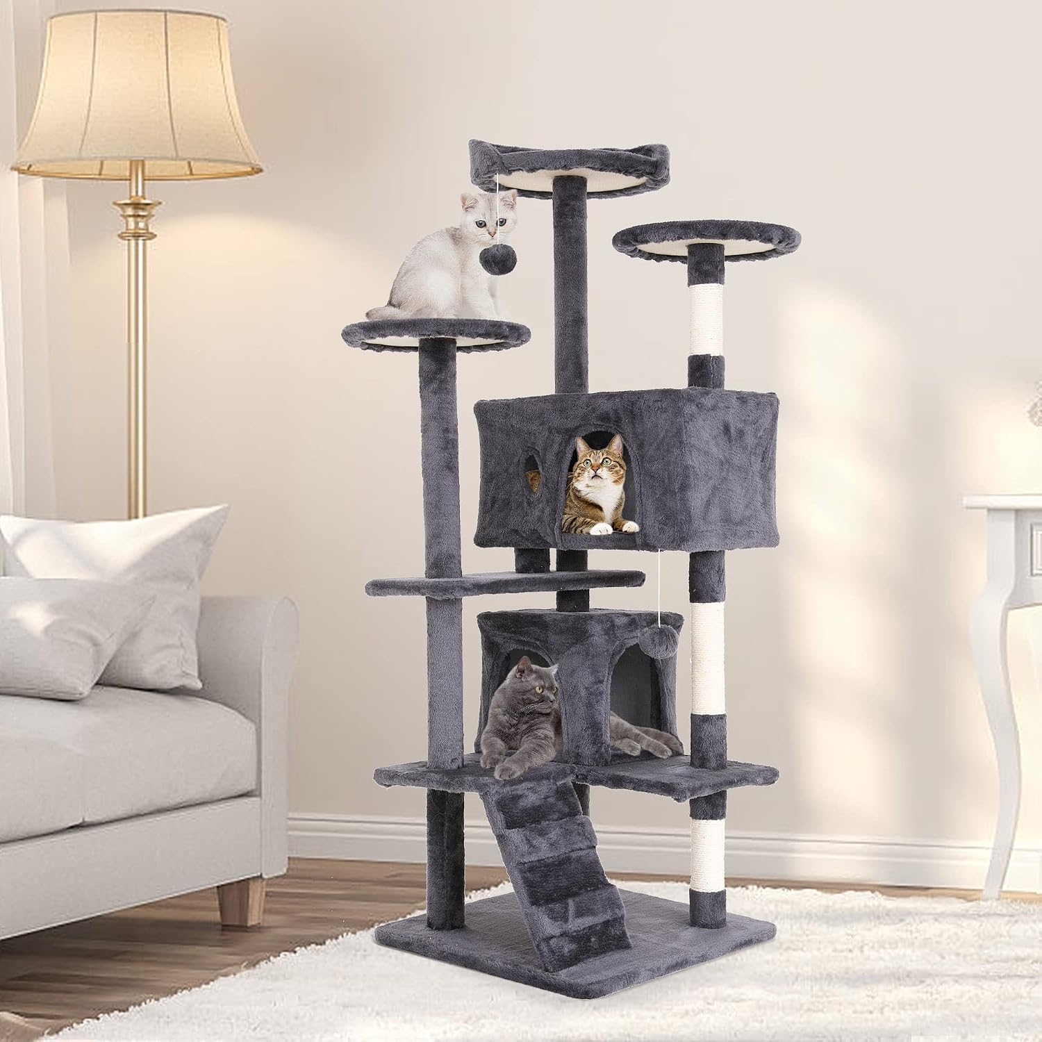 Large Stable Cat Tree Tower with Sisal Scratching Posts and Condo