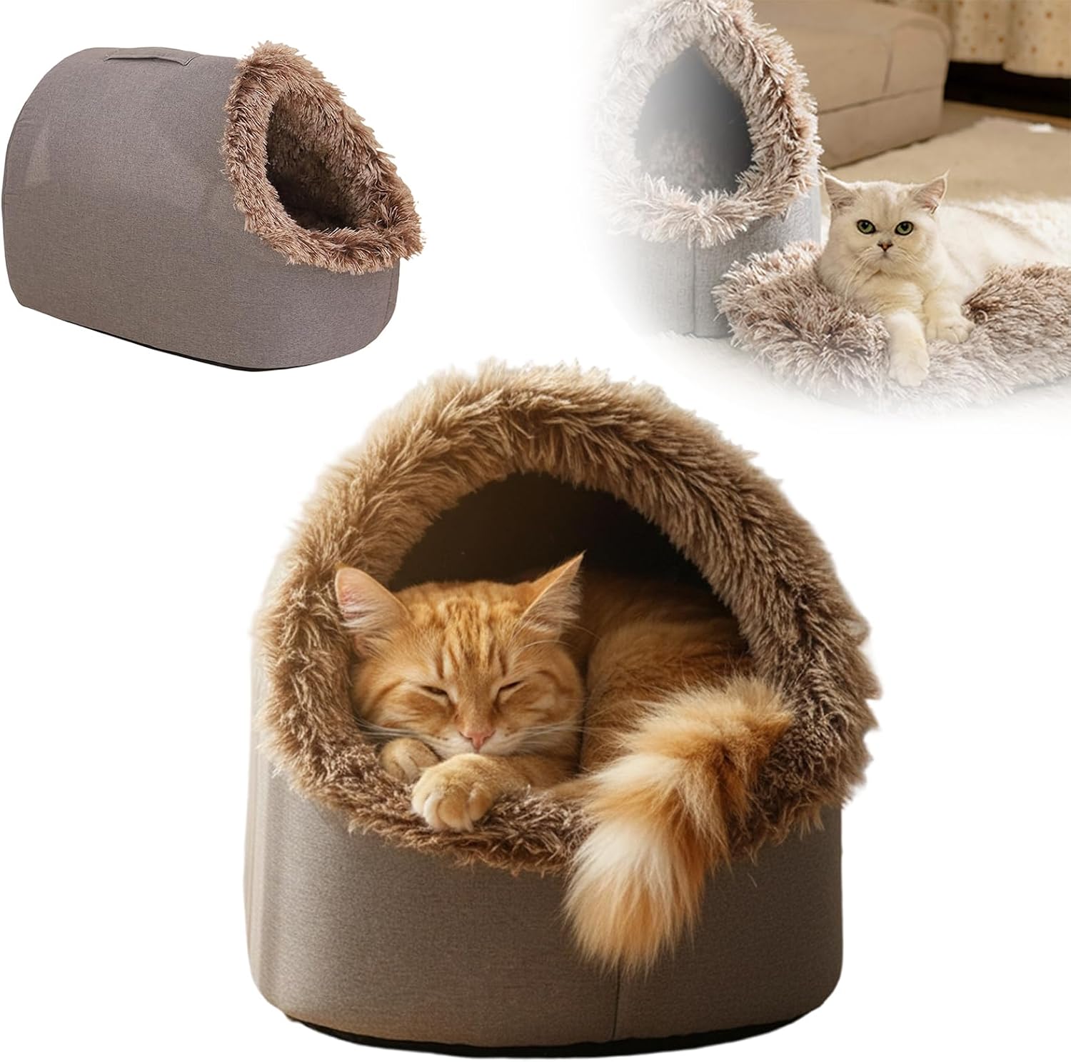 Cat Cave Bed Warm Fleece Enclosed Pet Tent House for Indoor Cats