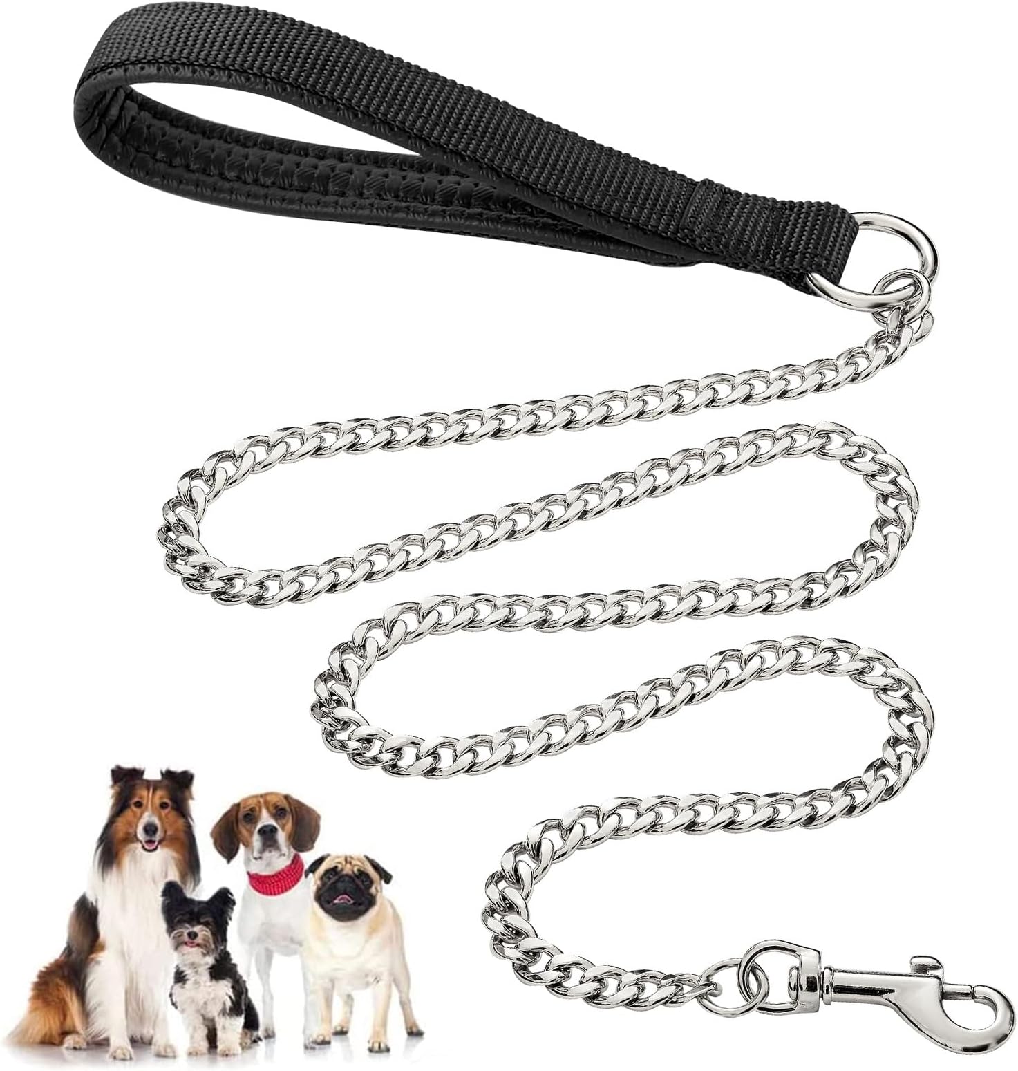 Dog Chain Leash Metal Pet Leash Heavy Duty Chew Proof with Padded Handle