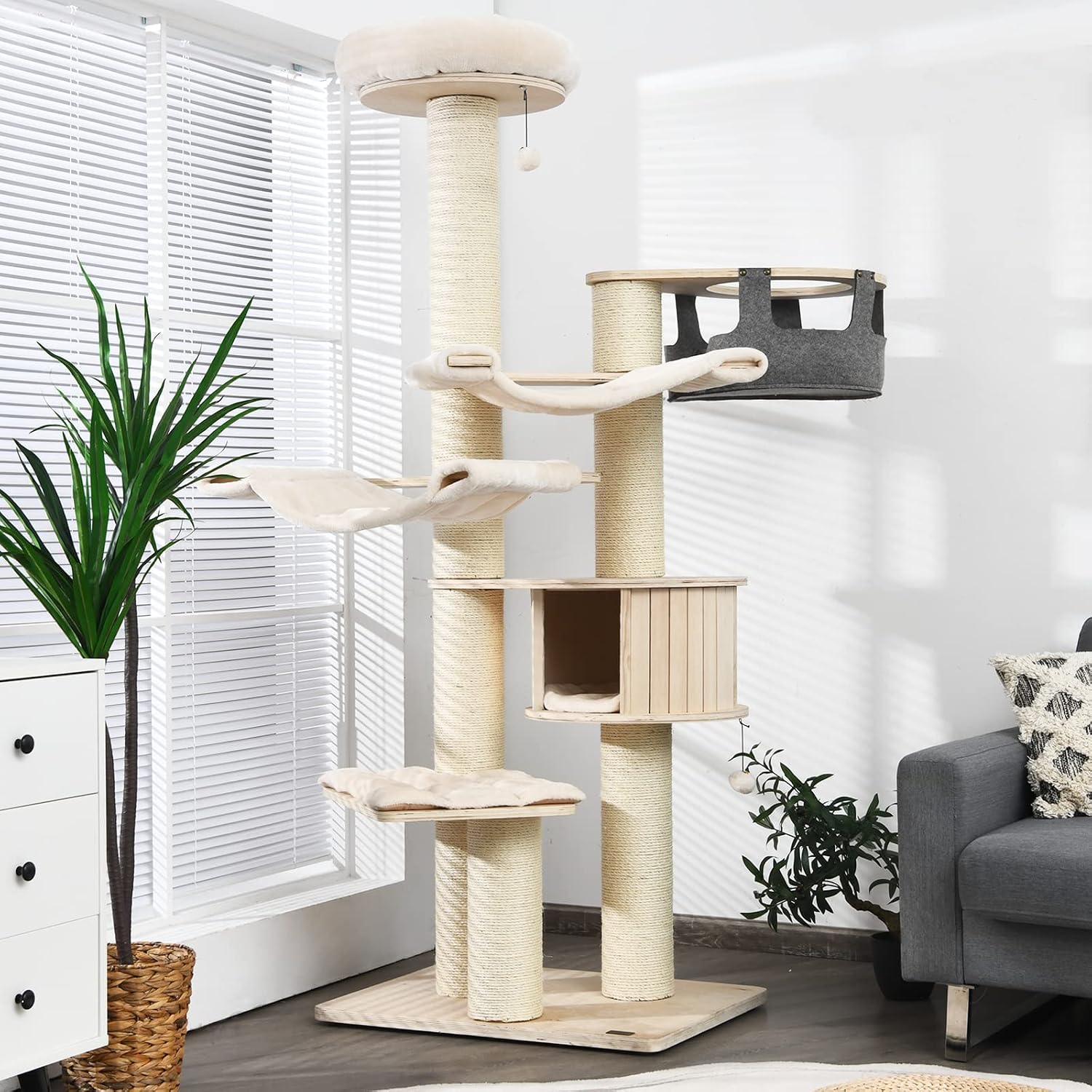 Wooden Cat Tree Tower Large Cat Condo with Sisal Scratching Posts