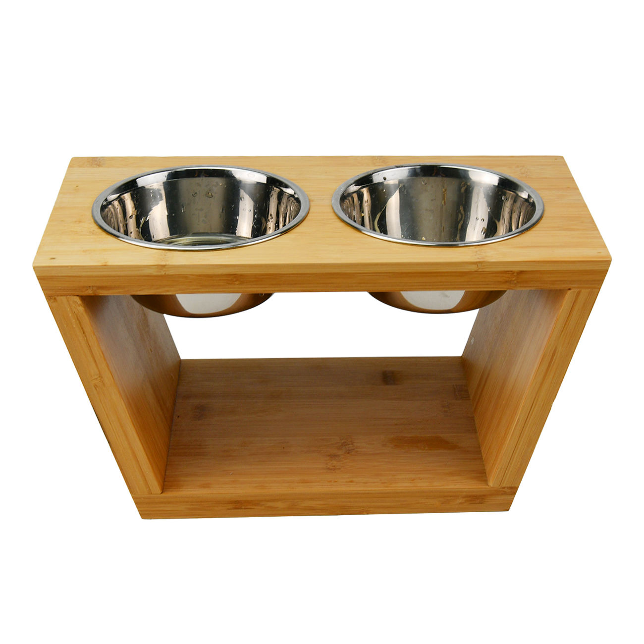 Wooden Pet Feeder Elevated Dog Cat Bowl Stand with 2 Stainless Steel Bowls