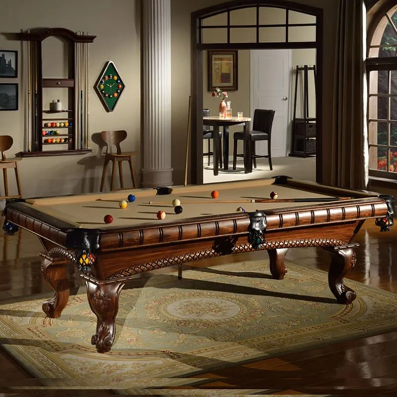 Customized Carved Billiard Table Luxury Design Solid Wood Hand Carved
