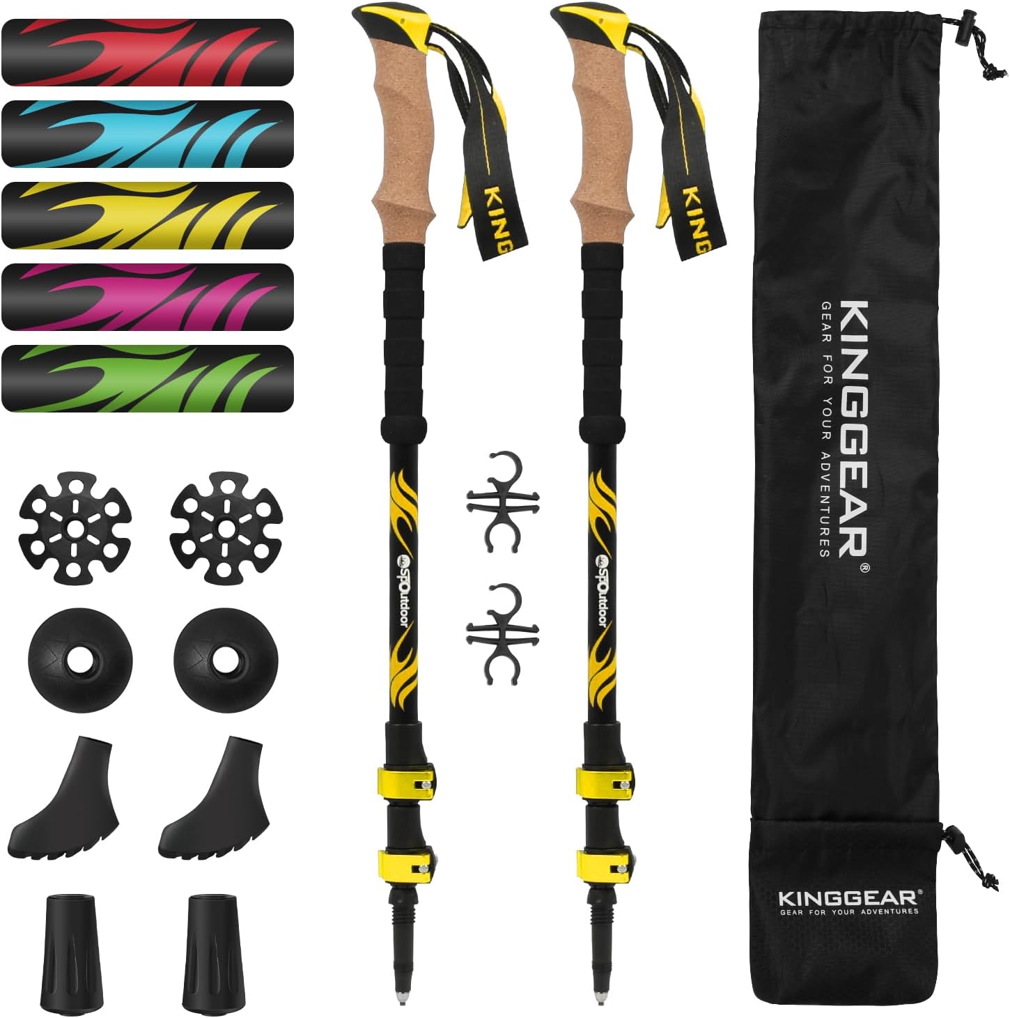 Kinggear Adjustable Hiking Poles Lightweight Collapsible Walking Sticks Quick Flip Lock