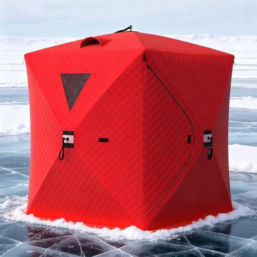 Professional 3-5 Person Insulated Ice Fishing Tent Dual Door Automatic Pop Up Sauna Tent
