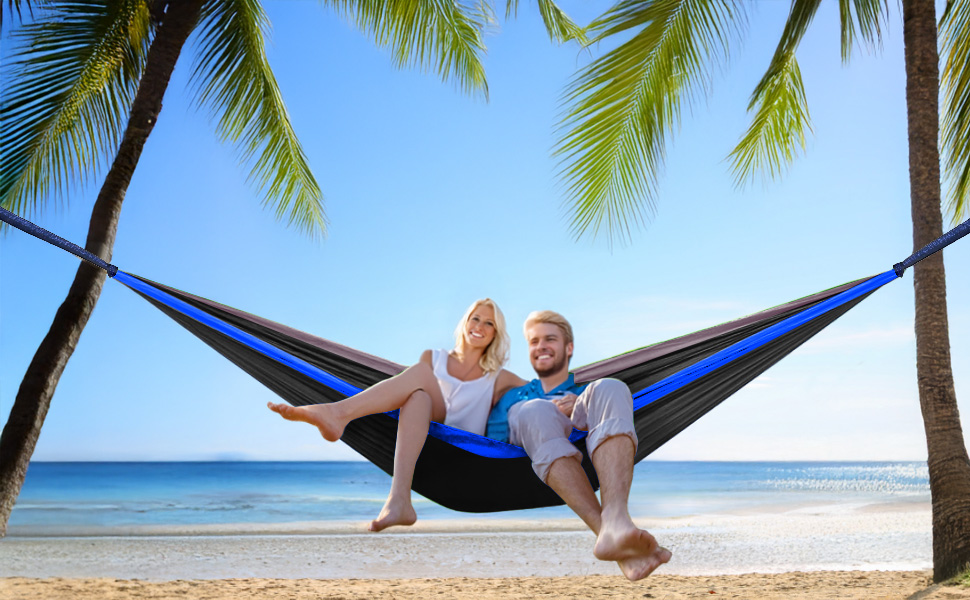 Camping Hammock Double Person Portable Nylon Hammock with Tree Straps for Outdoor Hiking