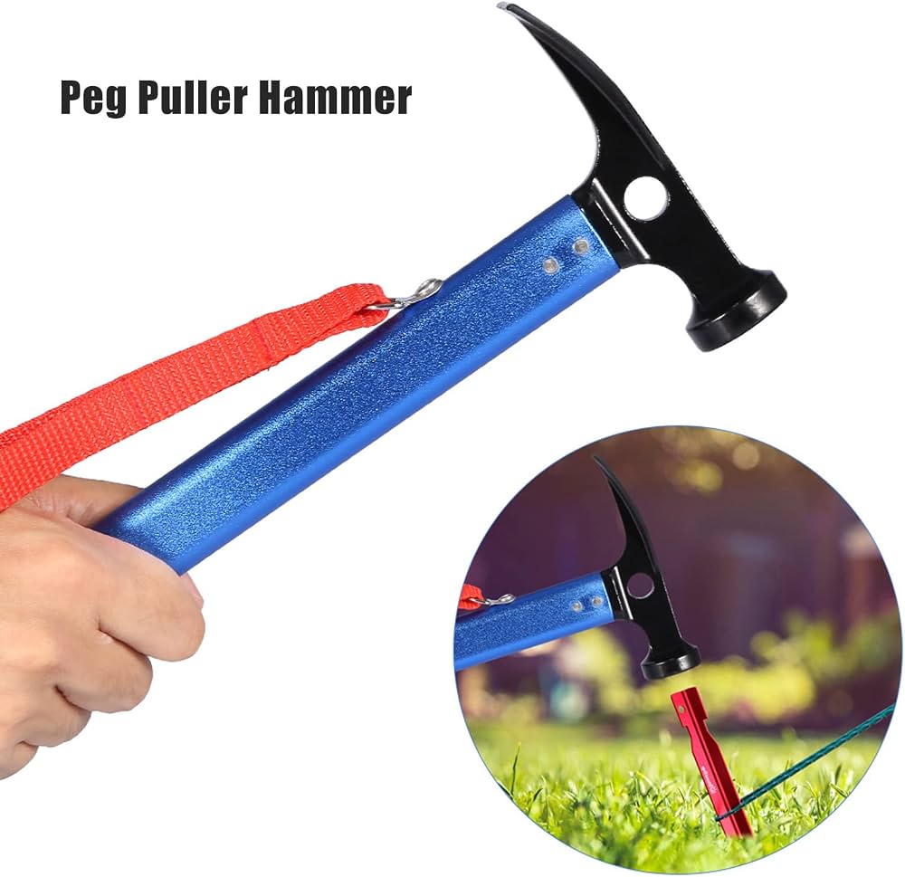 Tent Stake Hammer Aluminum Lightweight Camping Mallet with Peg Remover Outdoor Tool