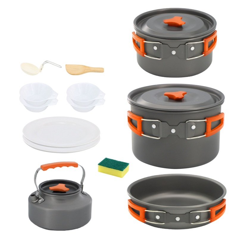 Camping Cookware Set 10 Pieces Aluminum Pot Pan Set with Utensils for Outdoor Hiking