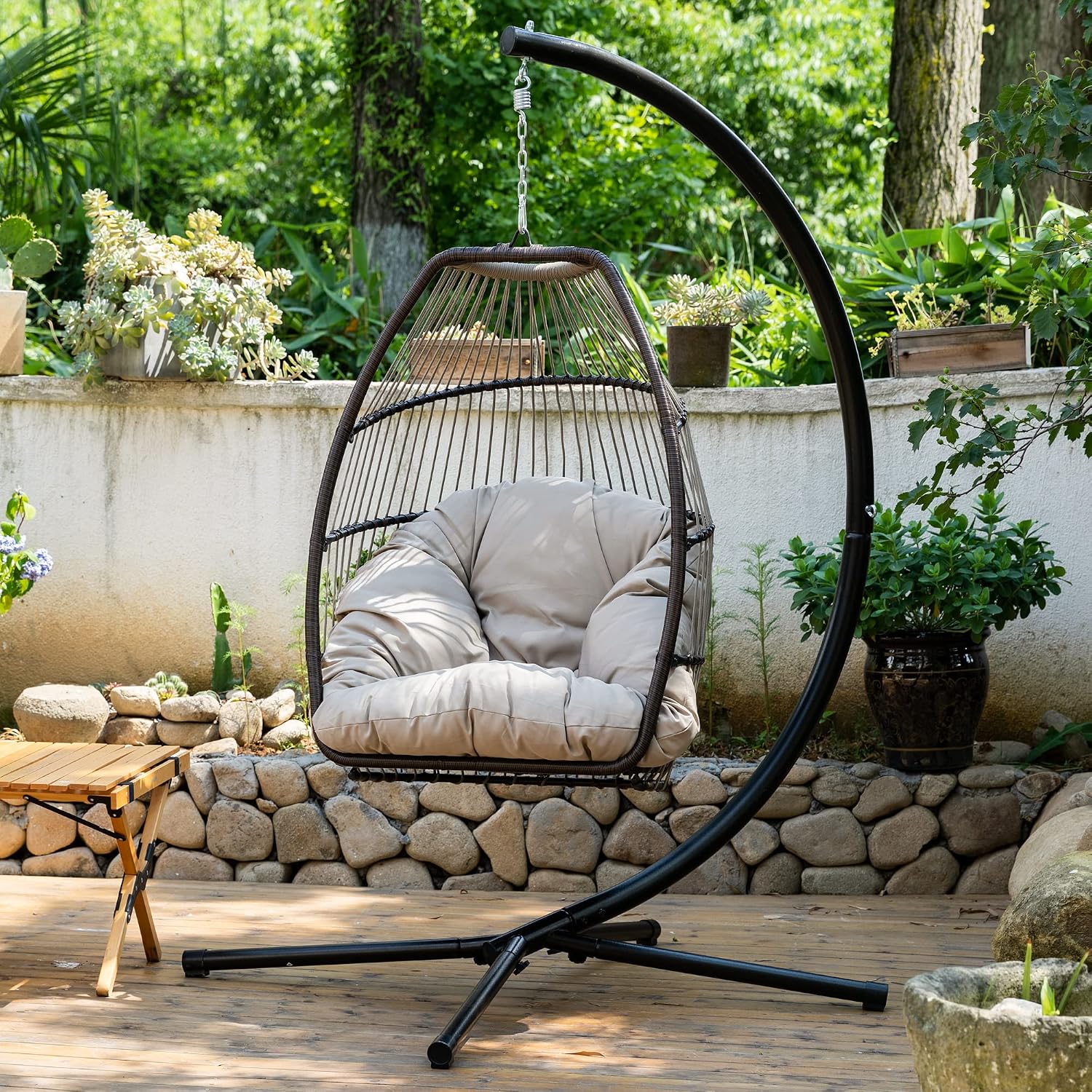 Hanging Chair with Stand Hammock Chair Indoor Outdoor Patio Porch Swing with Cushion
