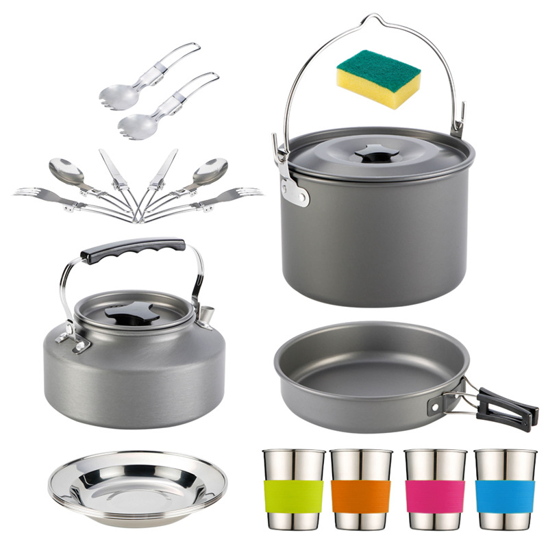 Camping Cookware Set 8 Pieces Aluminum Pot Pan Kettle with Utensils for Outdoor Hiking