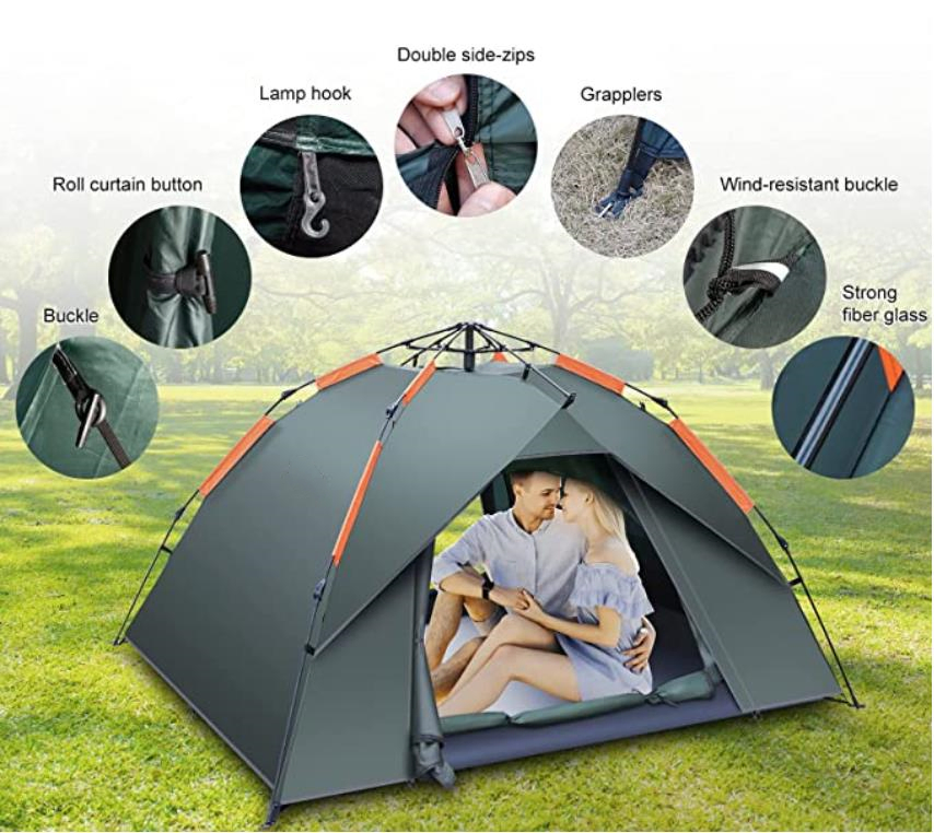 Automatic Camping Tent 3-4 Person Instant Pop Up Tent Waterproof Double Layer for Family