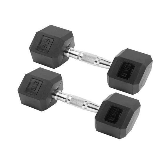 Commercial Dumbbell Set Rubber Coated Hex Dumbbells Free Weight Gym Equipment