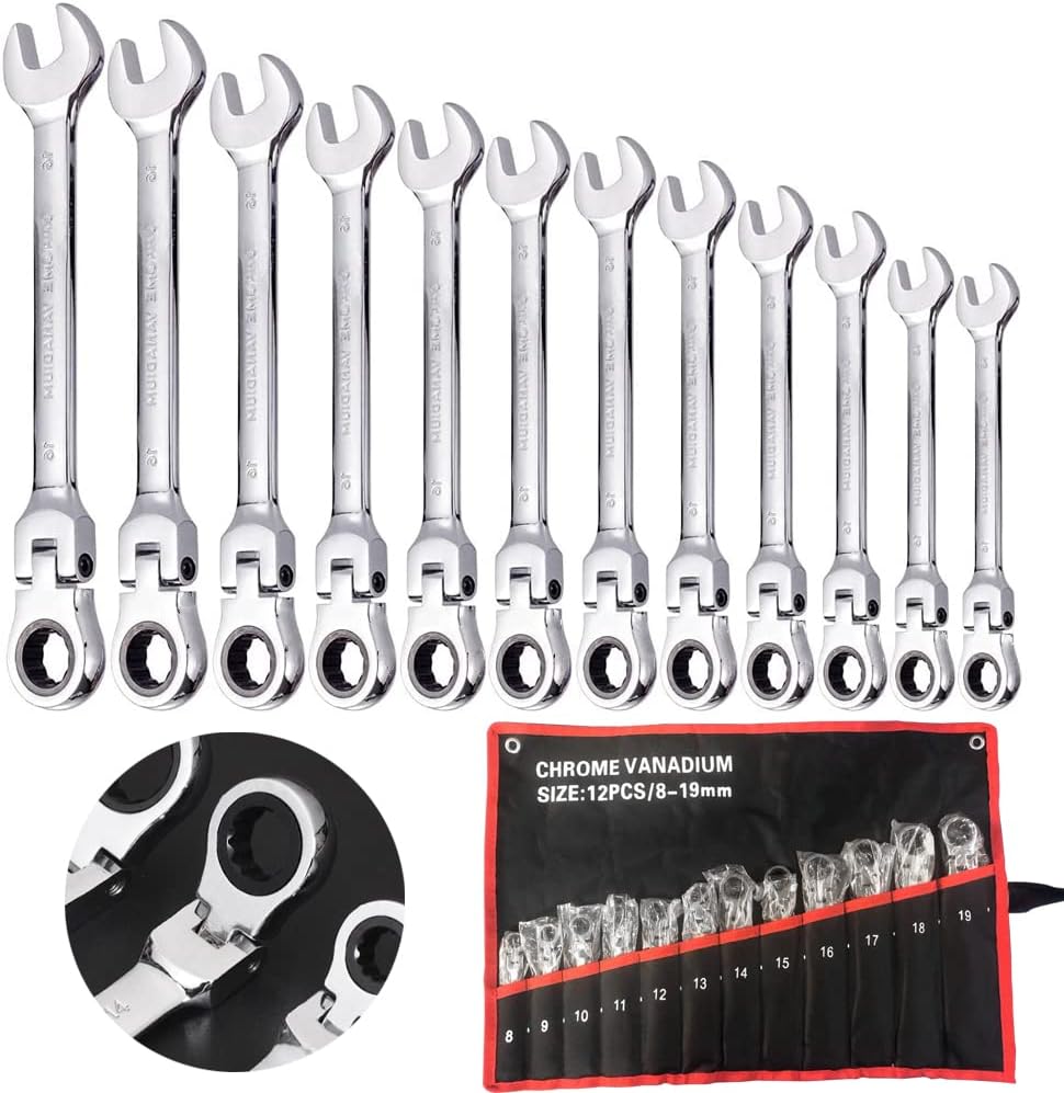 MAXPOWER Ratchet Wrench Set 12 Piece Combination Spanner Set Metric 8-19mm