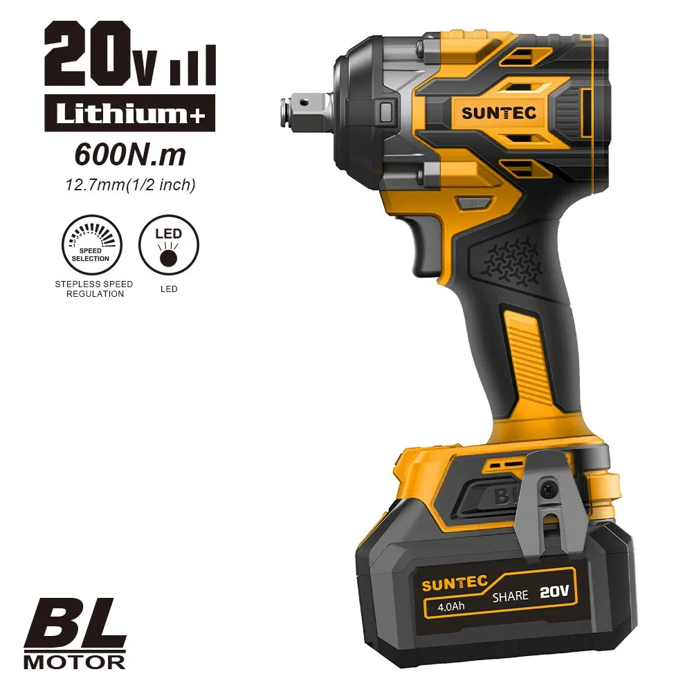 SUNTEC 20V Cordless Impact Wrench Brushless 1/2 Inch Lithium Battery Wrench
