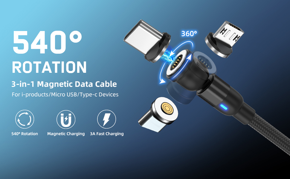 Magnetic Self-Winding USB Cable 3A Fast Charging