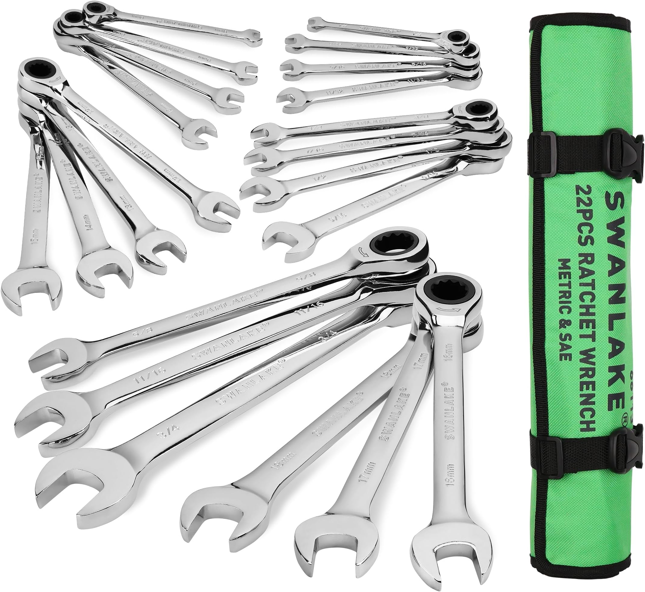 8 Inch Combination Wrench Set 12-Point Metric 8-19mm