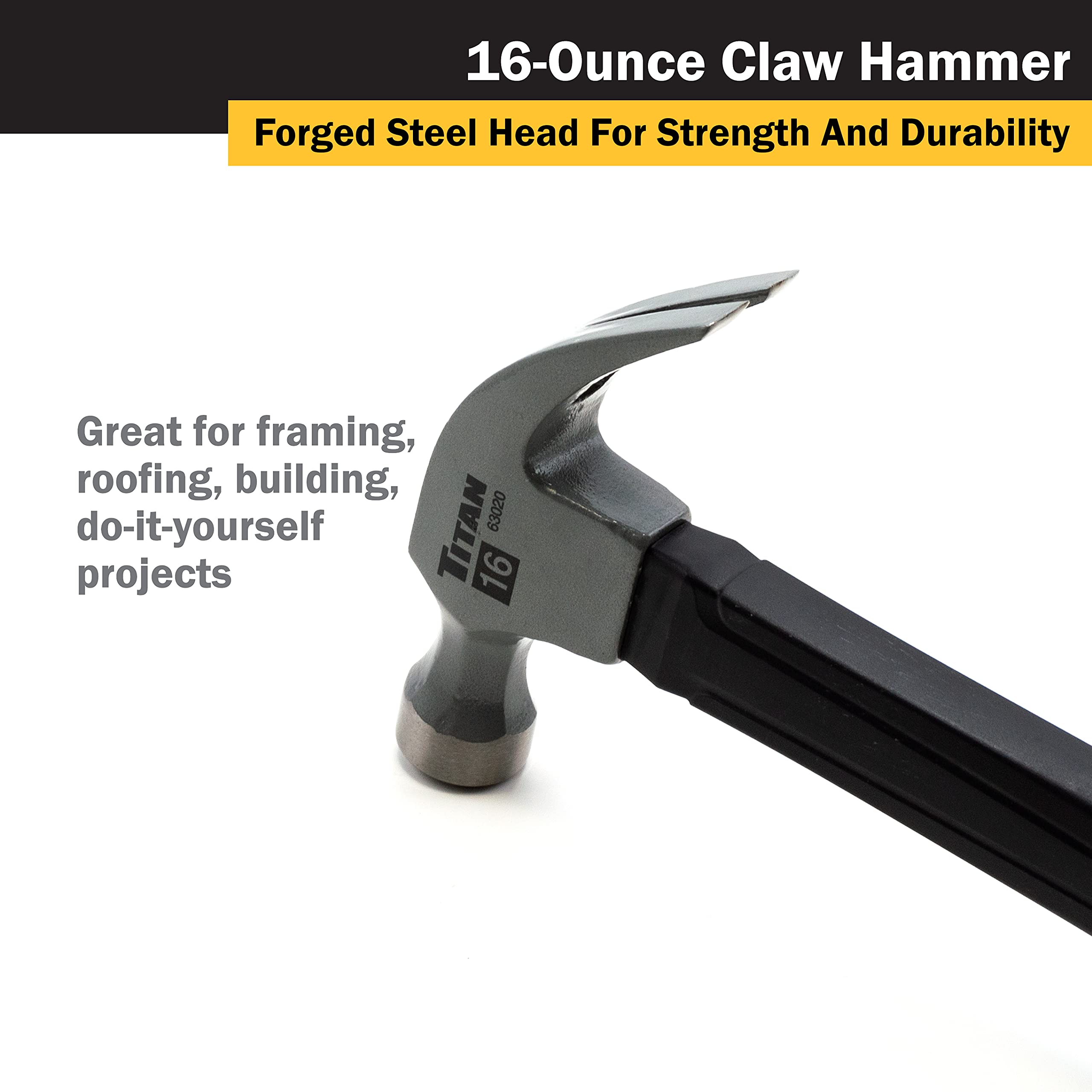 16 oz Claw Hammer Fiberglass Handle Forged Steel Head