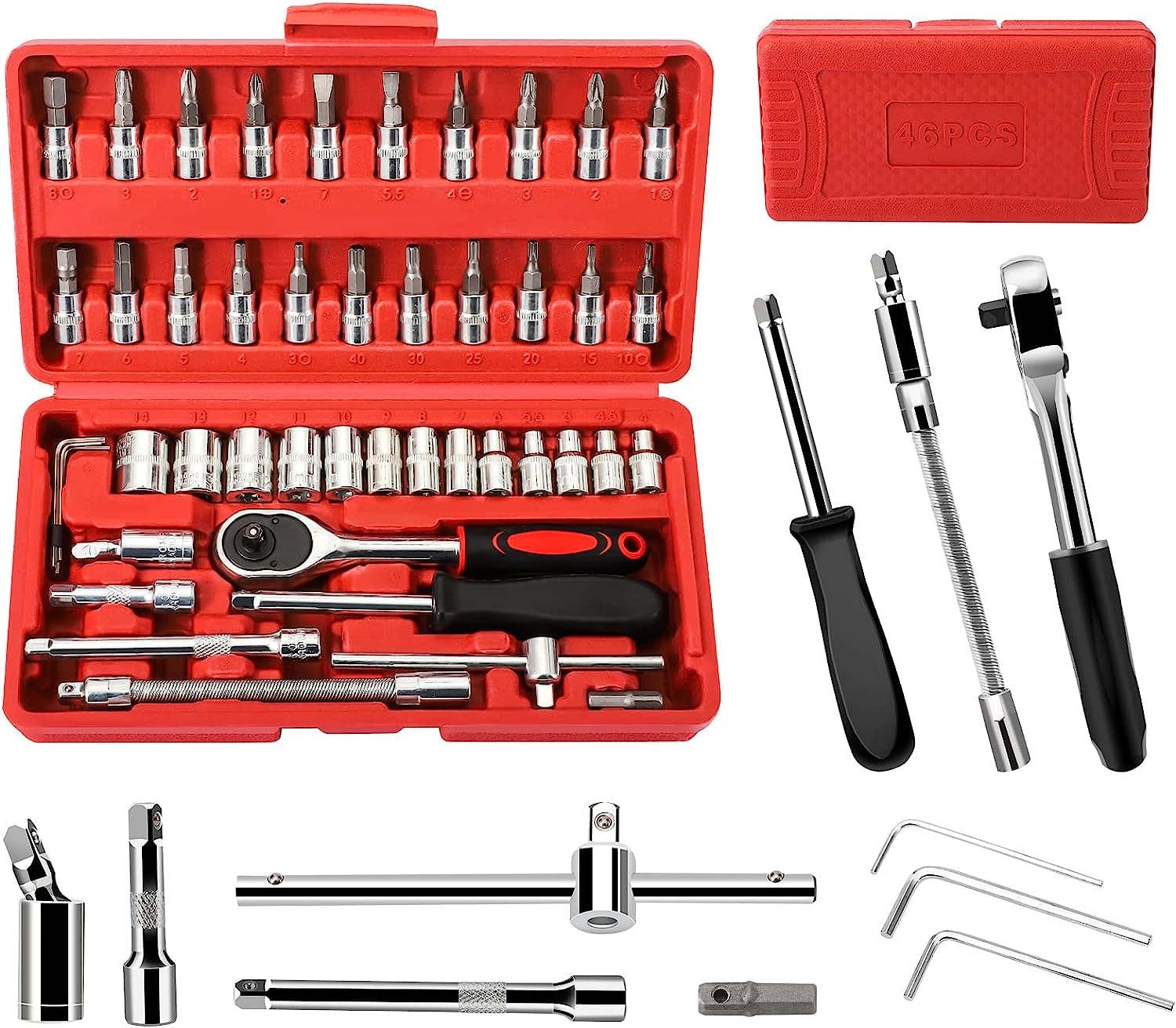 46 Piece Socket Wrench Tool Set Auto Repair Kit
