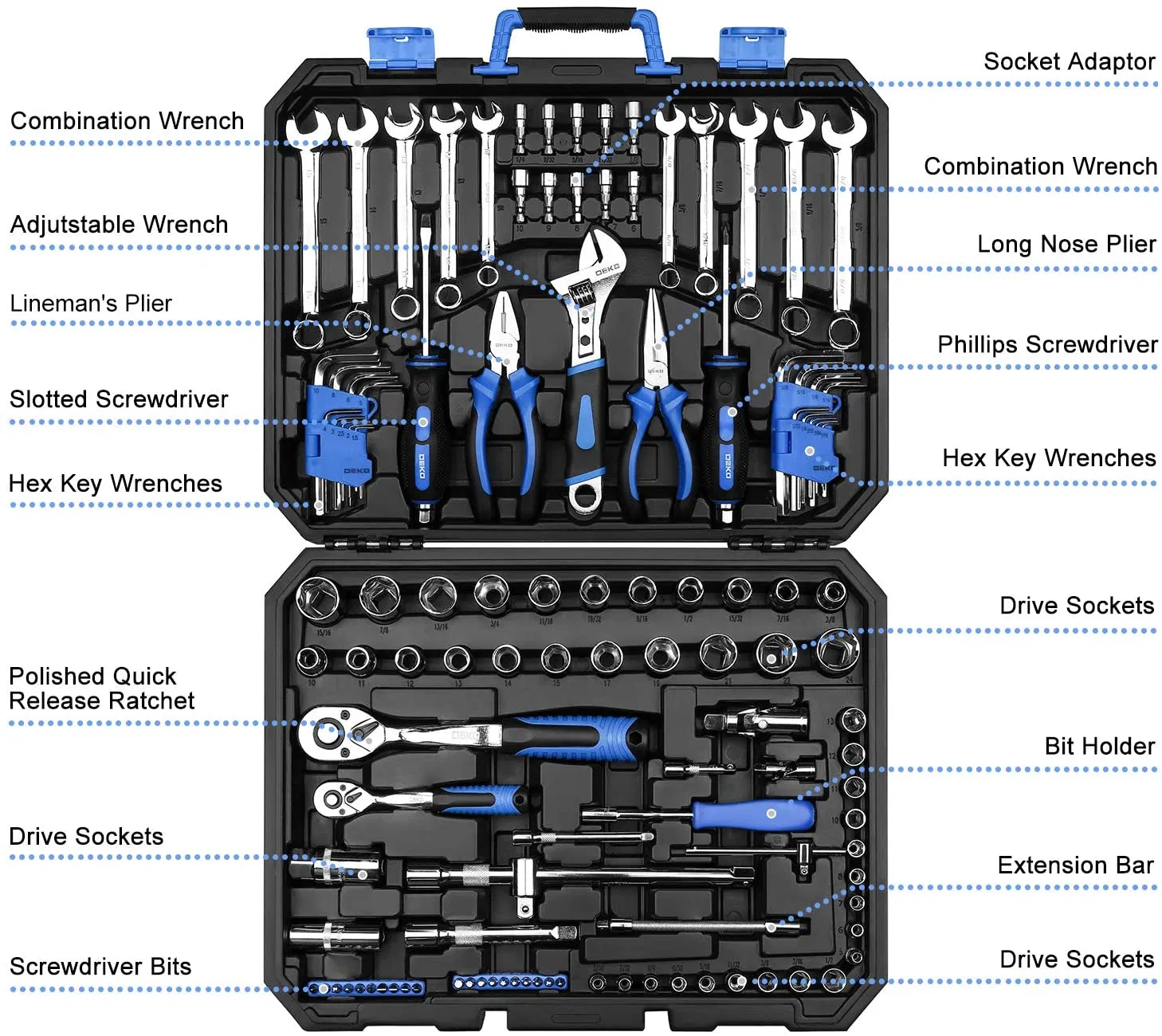 108 Piece Auto Repair Tool Set Socket Wrench Kit