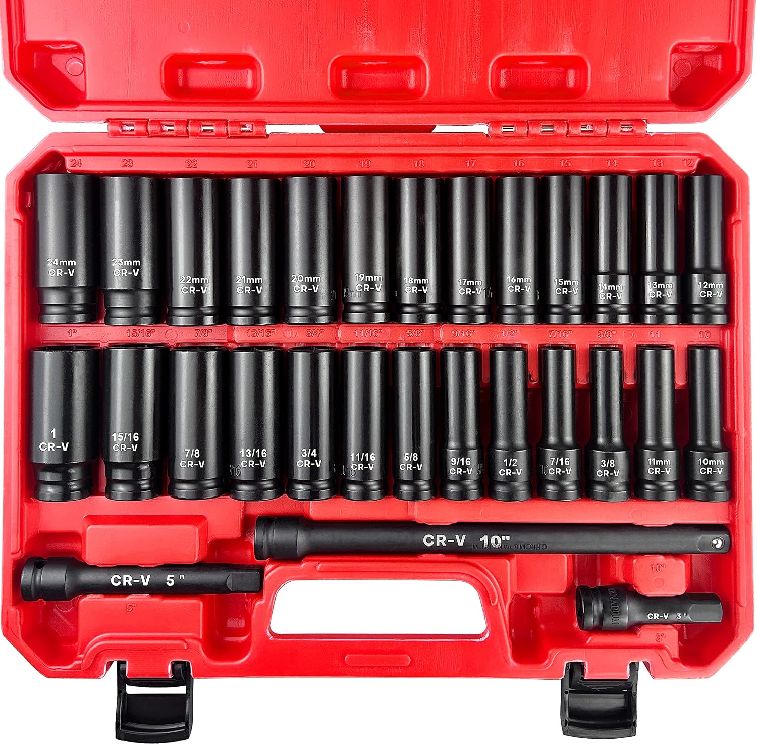 3/8 Inch Drive Deep Socket Set 10-24mm CR-V Steel