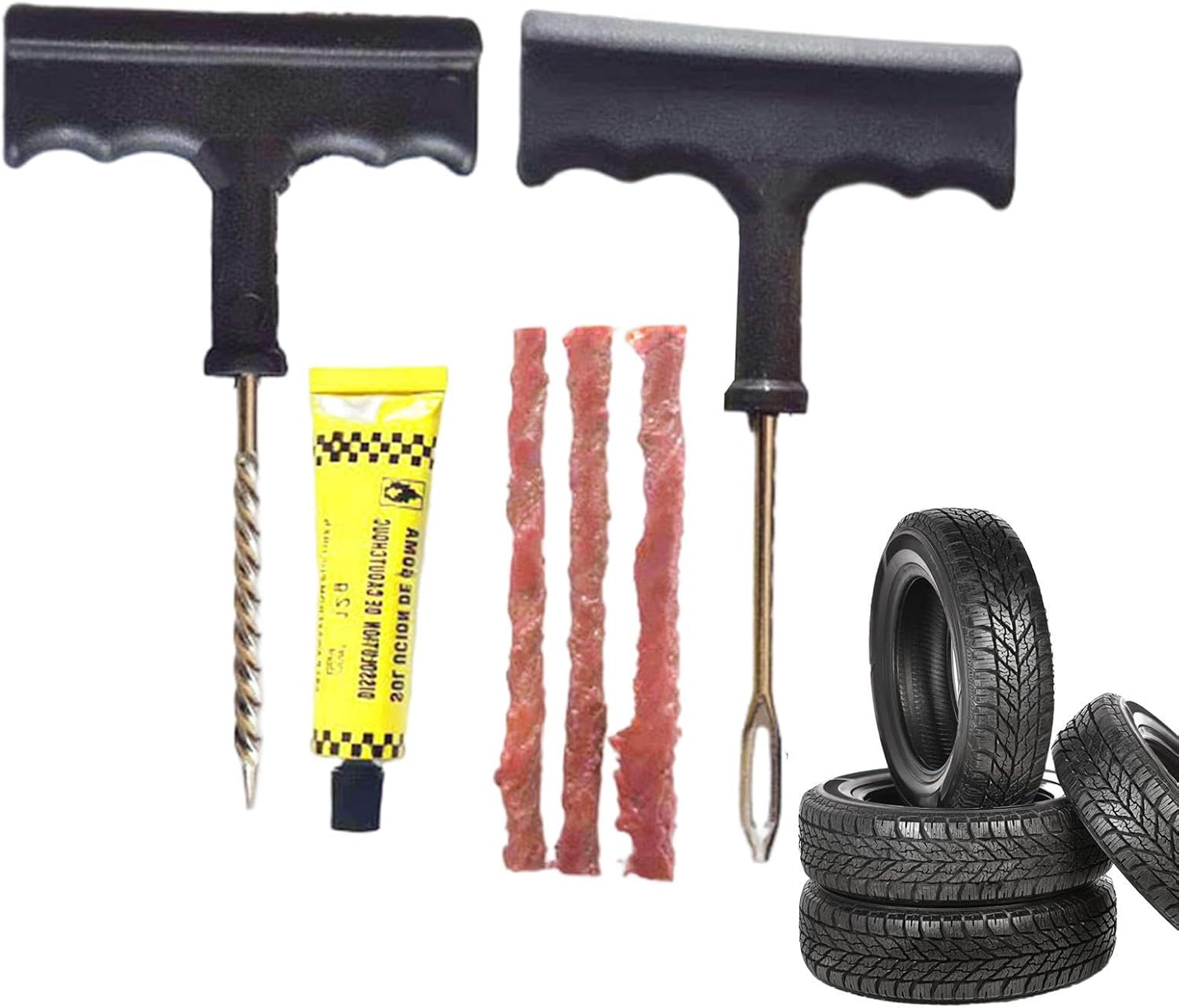 Tire Repair Tool Set with Plug Strips and Rubber Cement