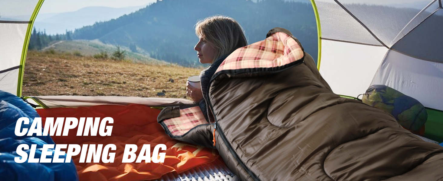 Envelope Sleeping Bag Cotton Lining Warm Outdoor Camping