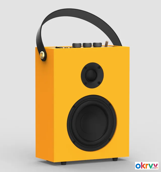 50W 4000mAh Wooden PU Handle Wireless Home Speaker 8 Hours Play Right Angle