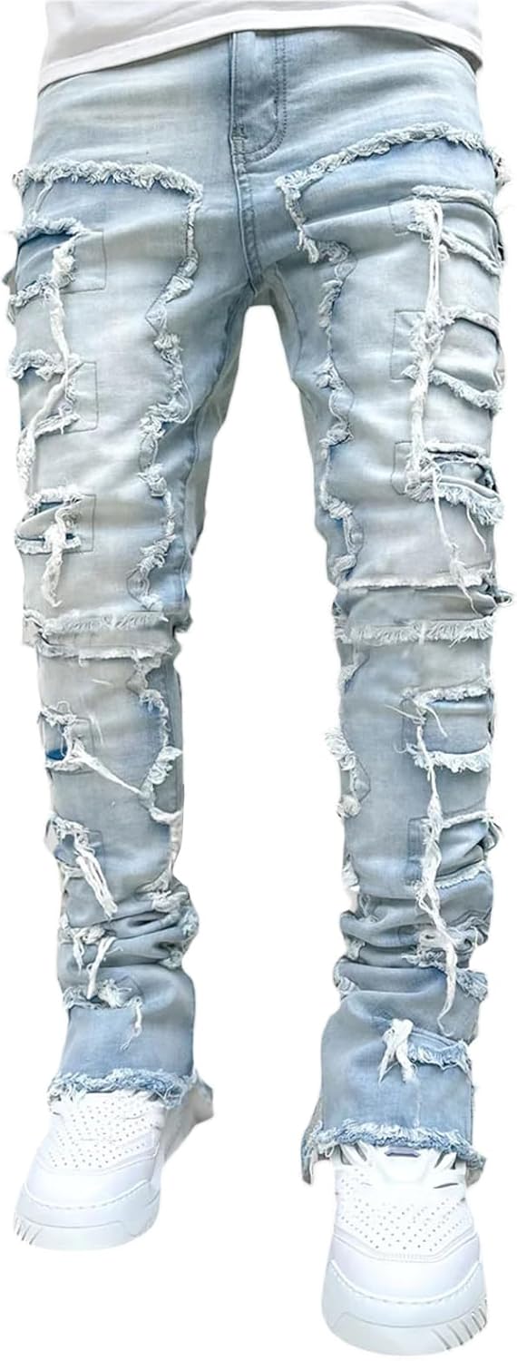 Distressed Ripped Jeans Men Streetwear Denim