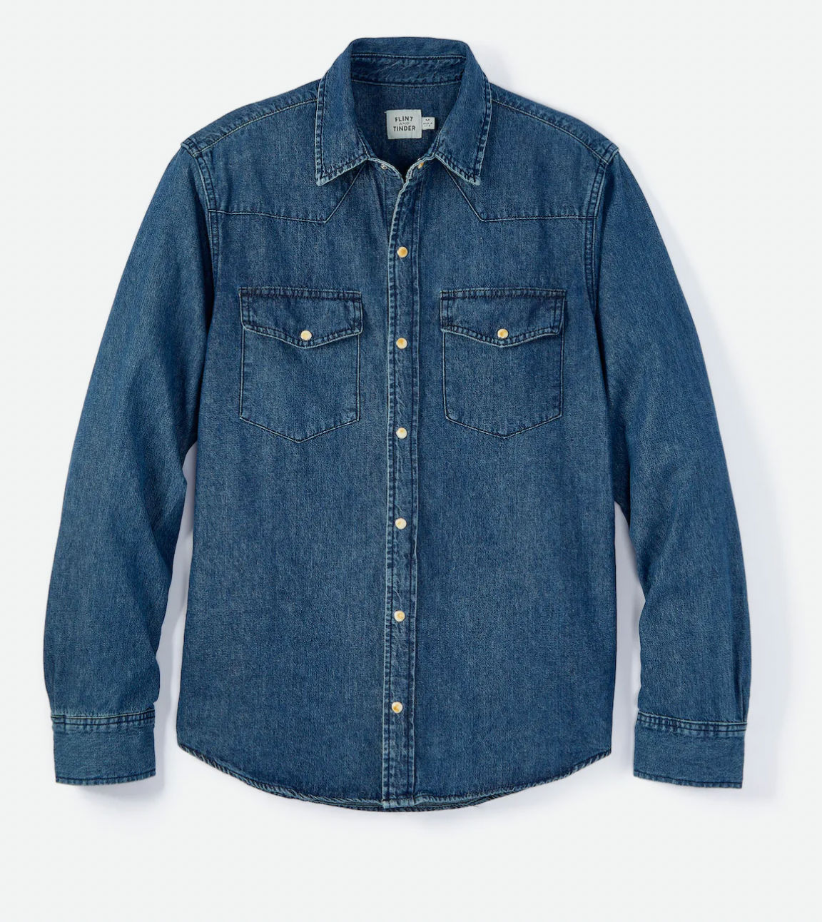 Denim Shirt Men Western Style Button Up